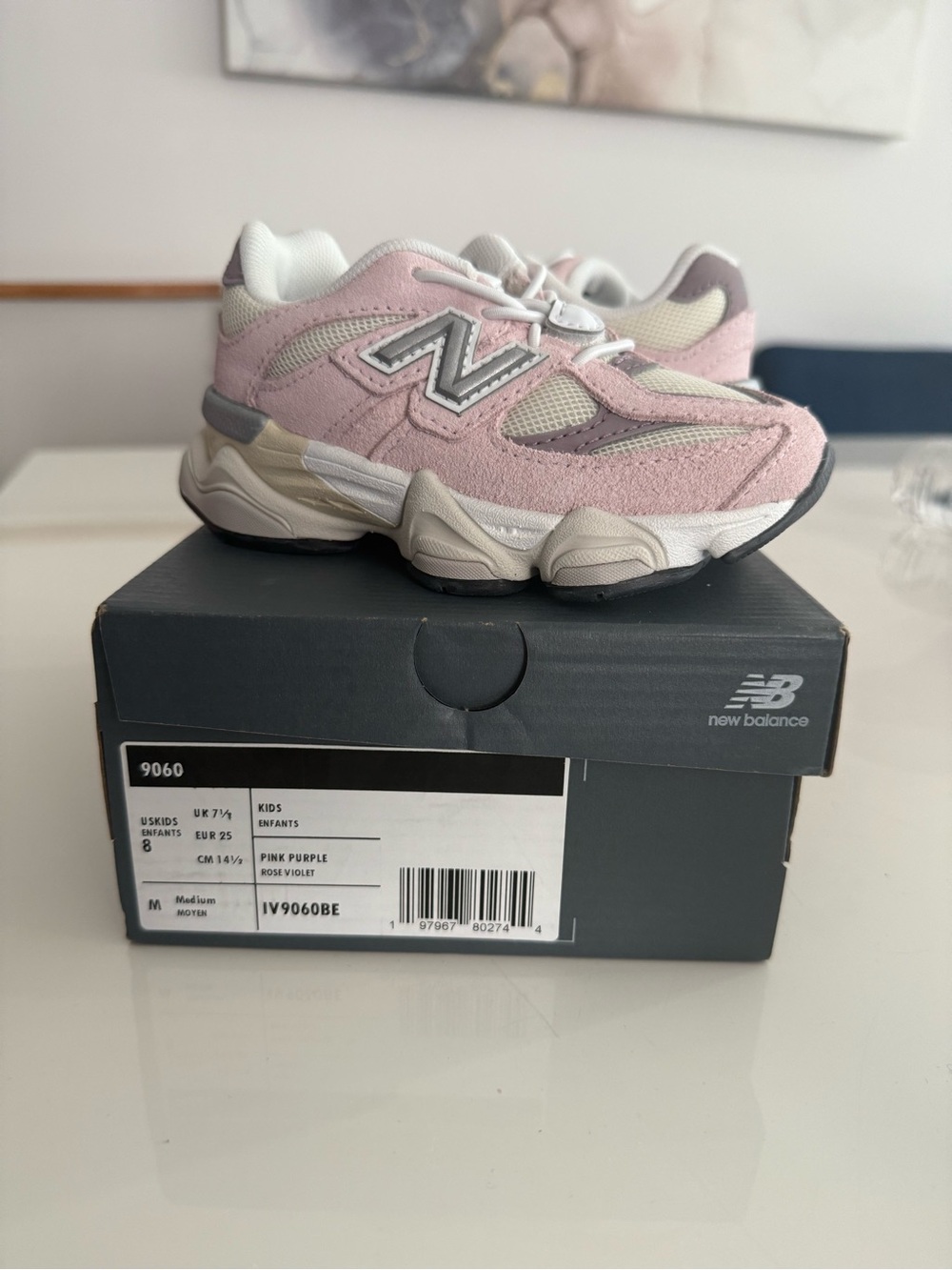 New Balance Kids 9060 Pink Purple Suede Mesh Sneakers